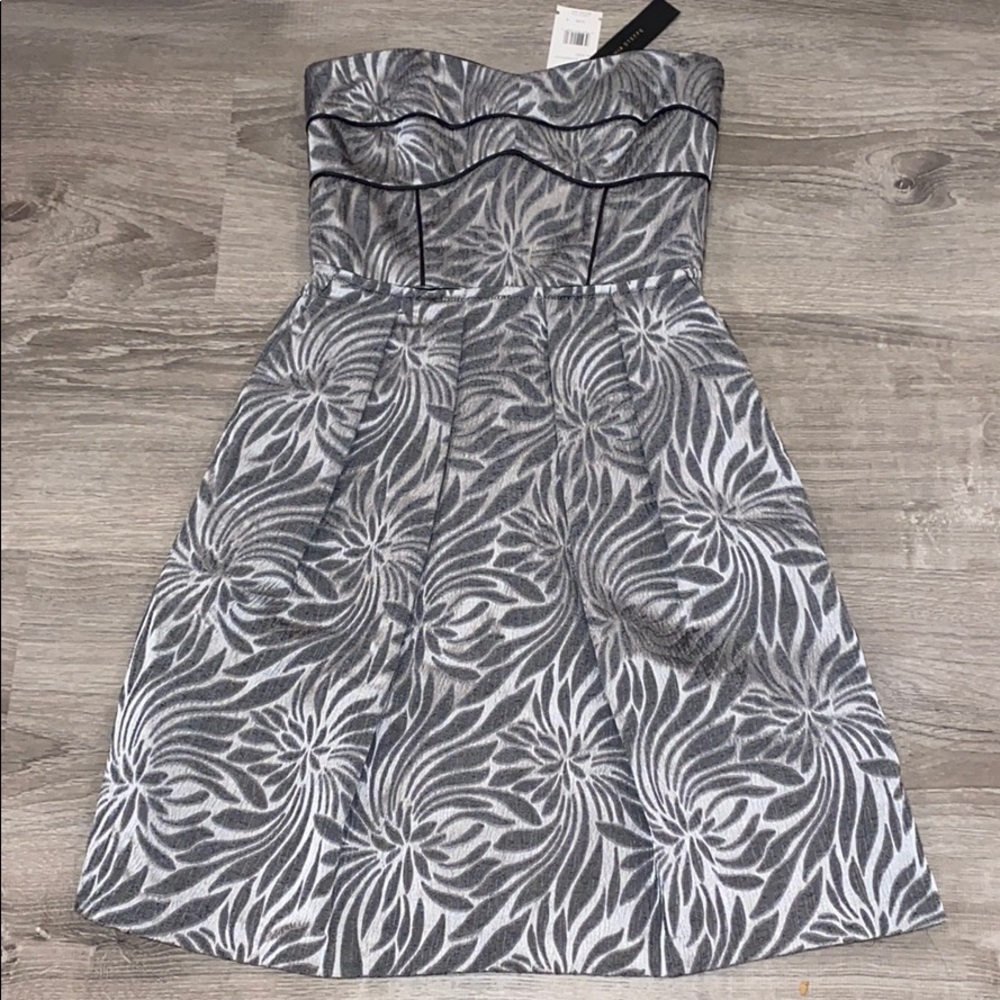 Cynthia Steffe silver floral strapless dress